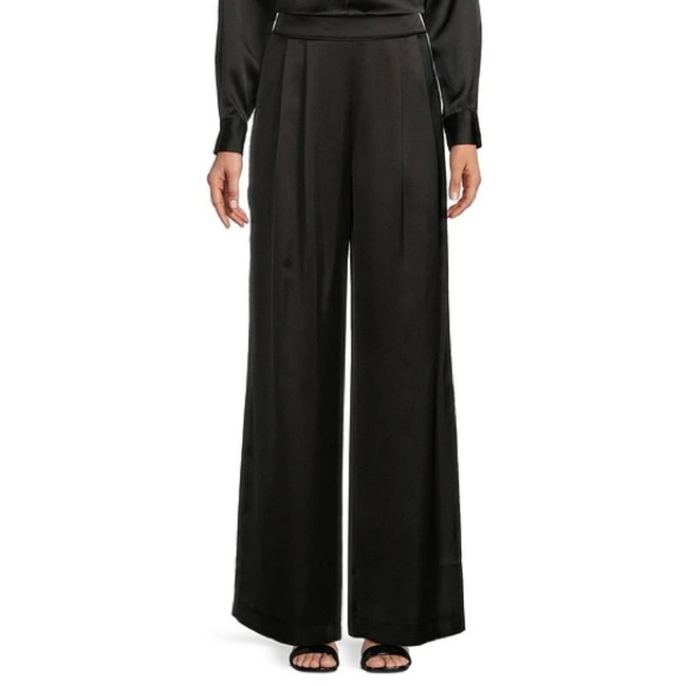 GIANNI BINI Black Satin Devon Ankle Wide Leg Dress Pants Sz 14 $120